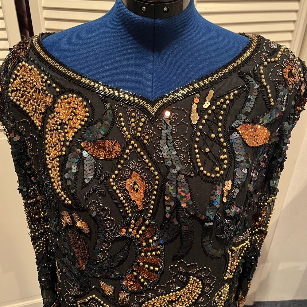 Black and Gold Sequin Embellished Dress